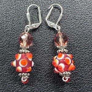 Glass Lamp Work Earrings Red and Orange